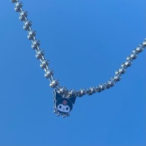 kuromi charm silver ball chain choker necklace